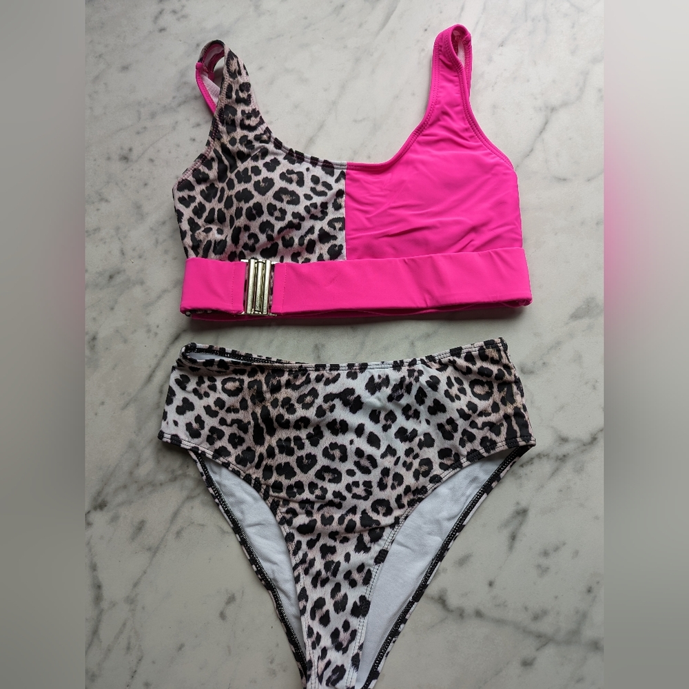 Women's high waisted bikini black and pink